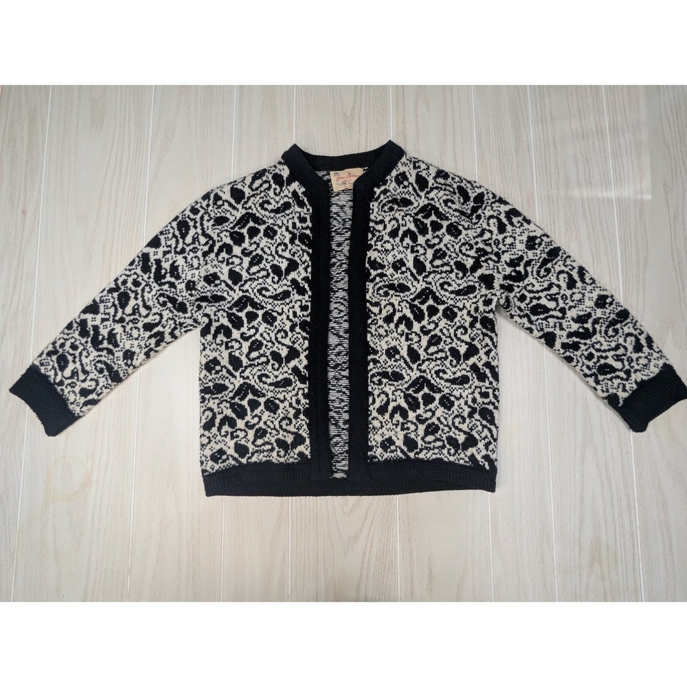 House of Morrison Women's Small‎ Vintage Open Front Cardigan Sweater Black Ivory